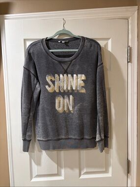 American Eagle Outfitters Gray Crewneck Sweatshirt with Gold 'SHINE ON' Print